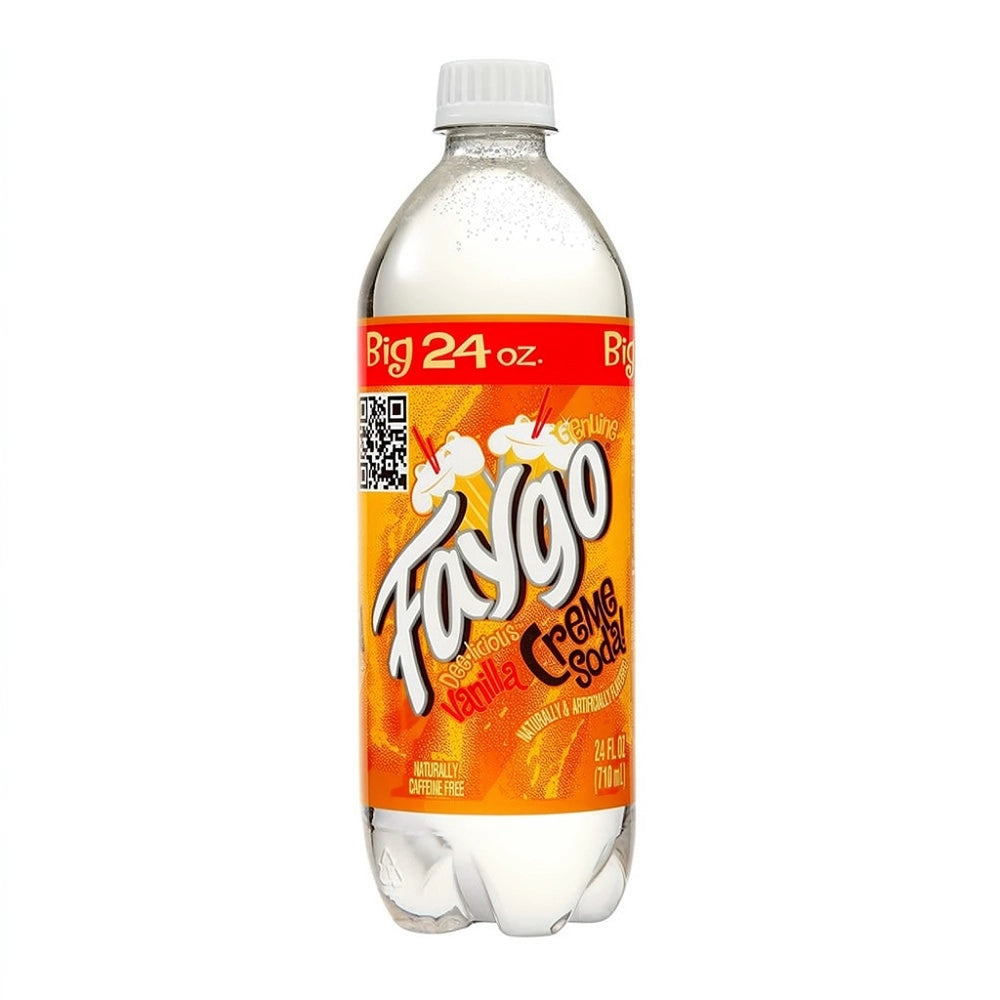 Faygo Creme Vanilla Soda 710ml – bouteille de soda américain pétillant à la saveur douce et crémeuse de vanille.