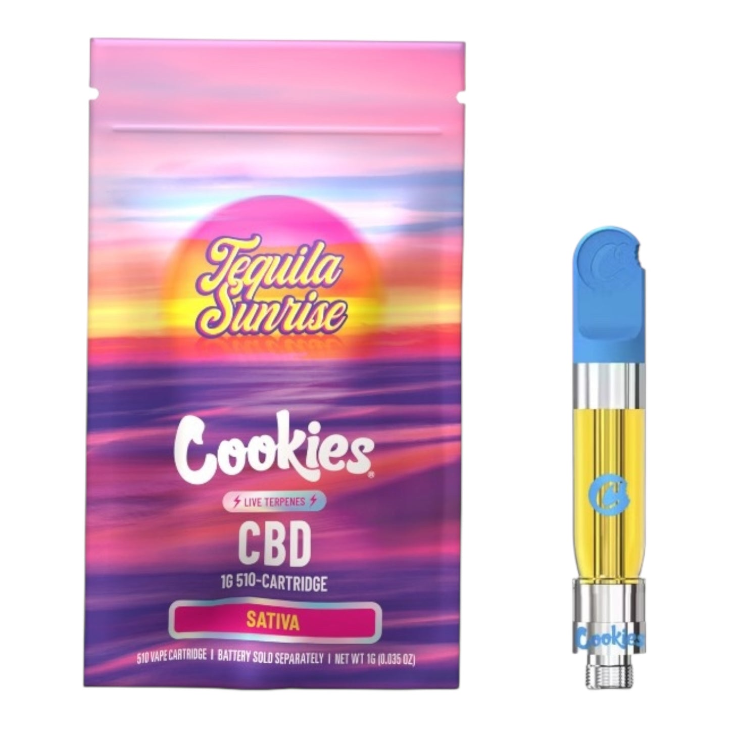 Cartouche CBD 1ml Cookies Tequila Sunrise, goût exotique et rafraîchissant, format 510, Magic King