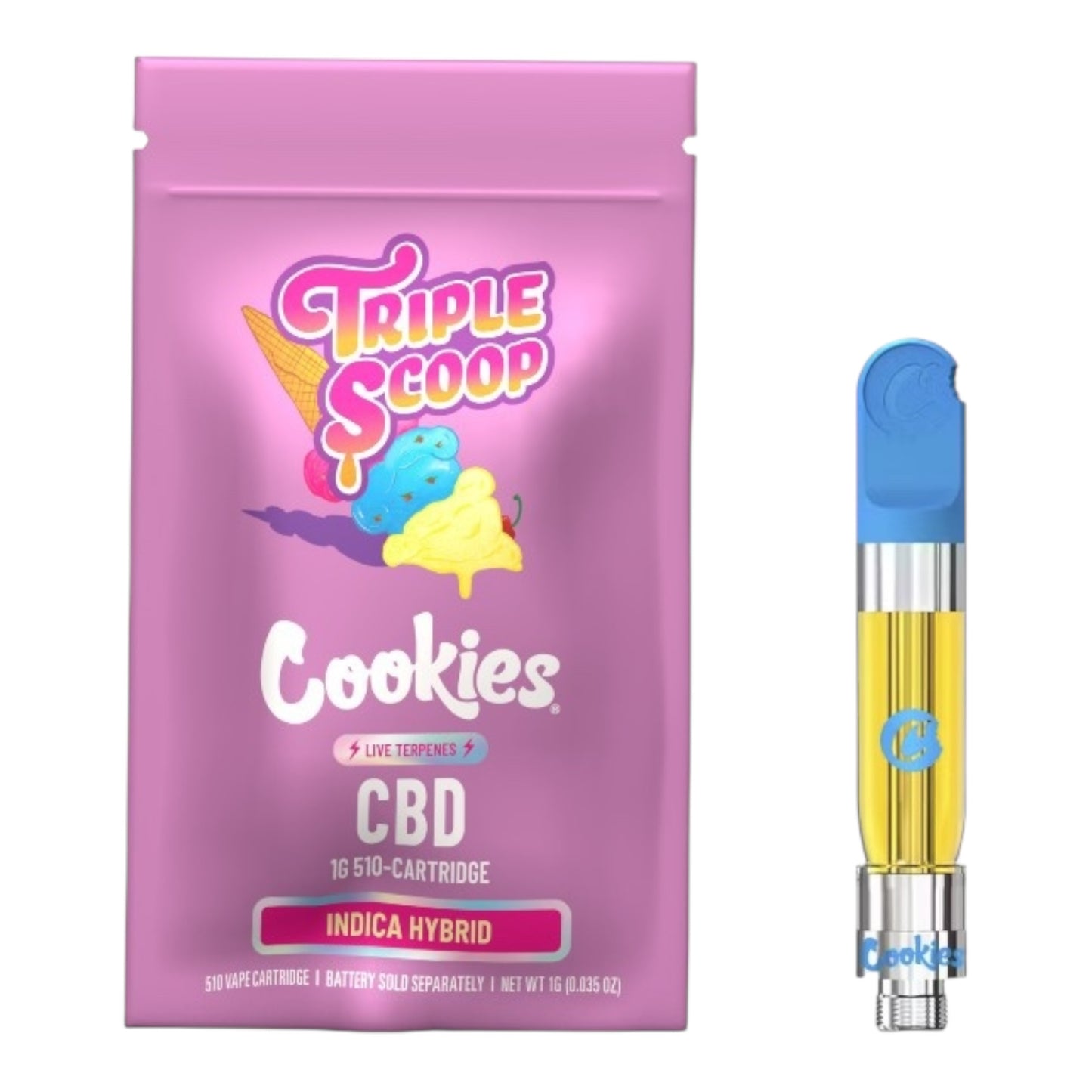 Cartouche CBD 1ml Cookies Triple Scoop, arômes sucrés et crémeux, format 510, par Magic King