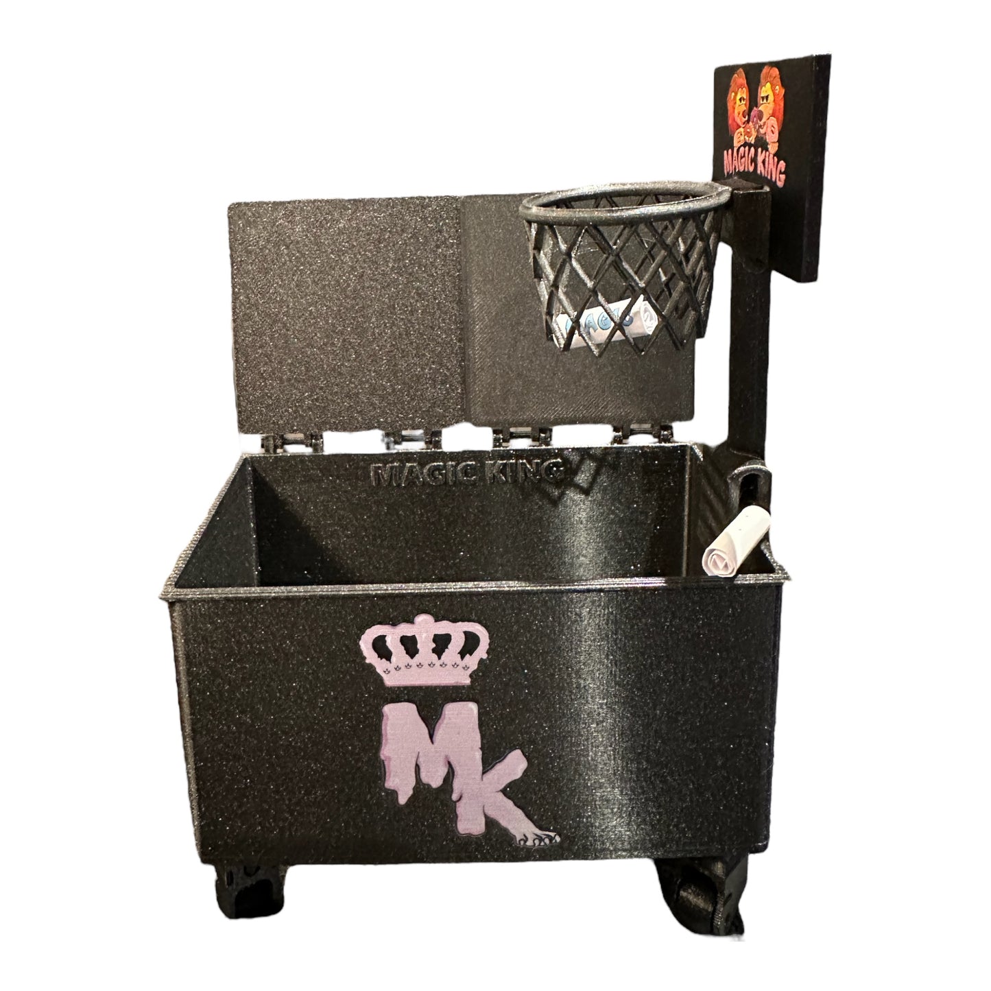 Cendrier de table Magic King – vue de face – style poubelle avec mini panier de basketball intégré