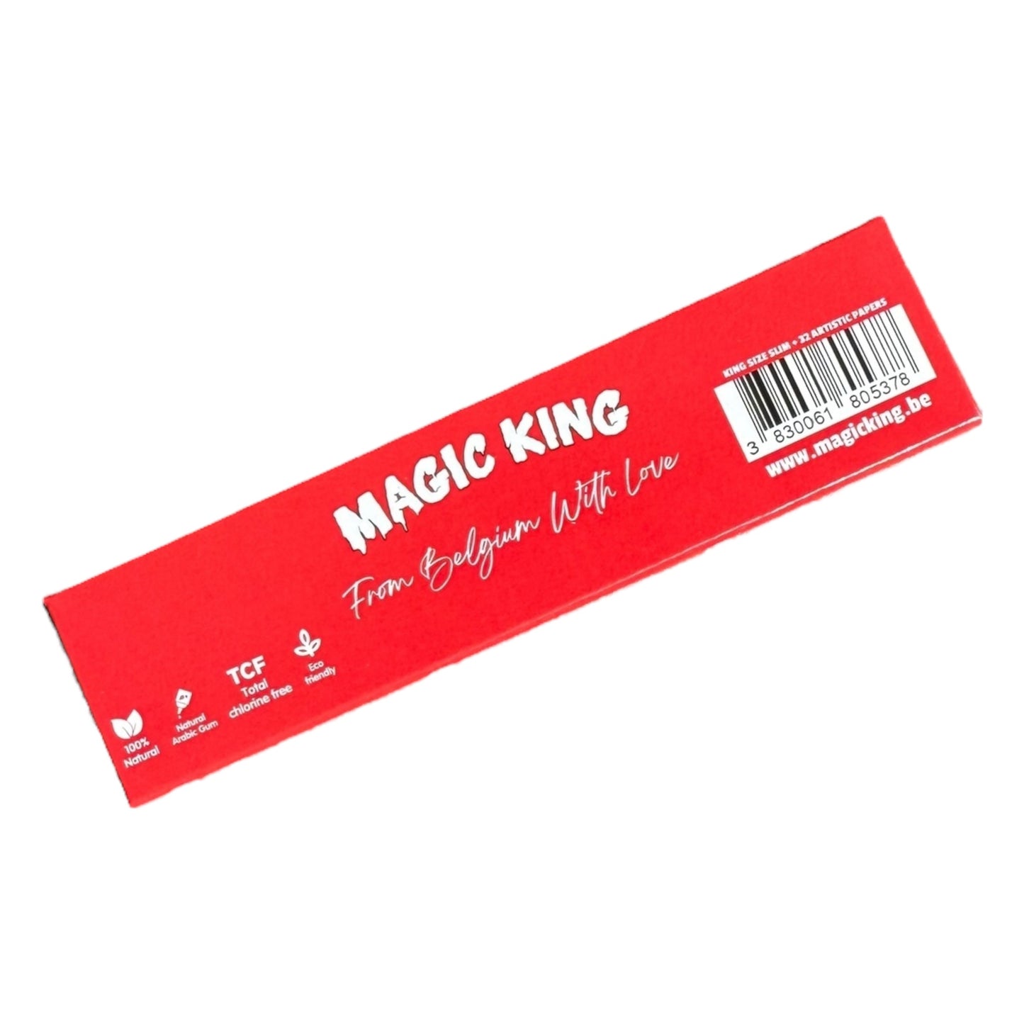 Dos du paquet de feuilles à rouler chanvre rouge King Size Slim Magic King, fabrication artisanale française