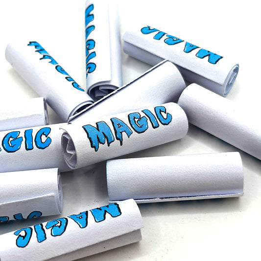 Filtres blancs Magic King Tips Bleu – perforés, rigides, prêts à rouler