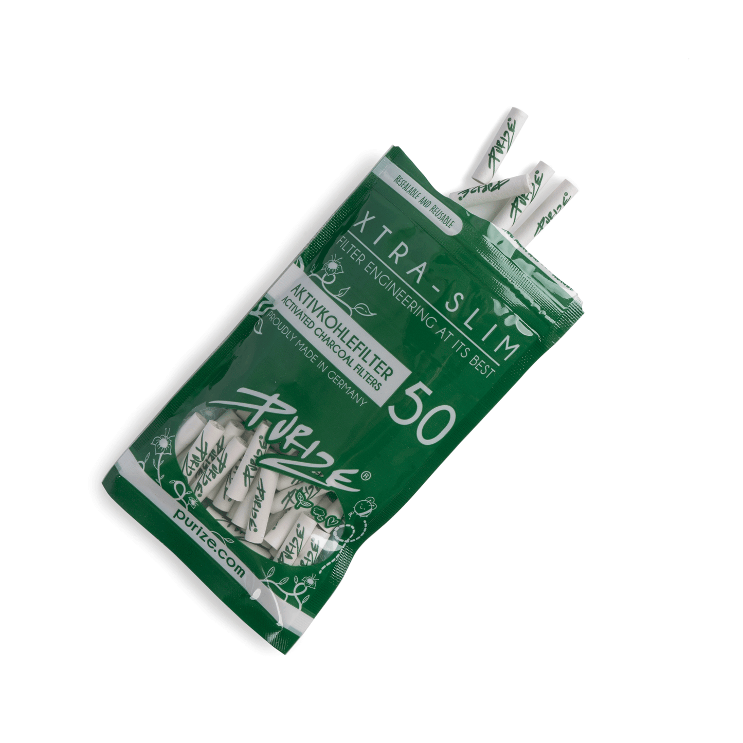 Filtres Purize 6mm XTRA Slim – Paquet ouvert avec filtres charbon visibles
