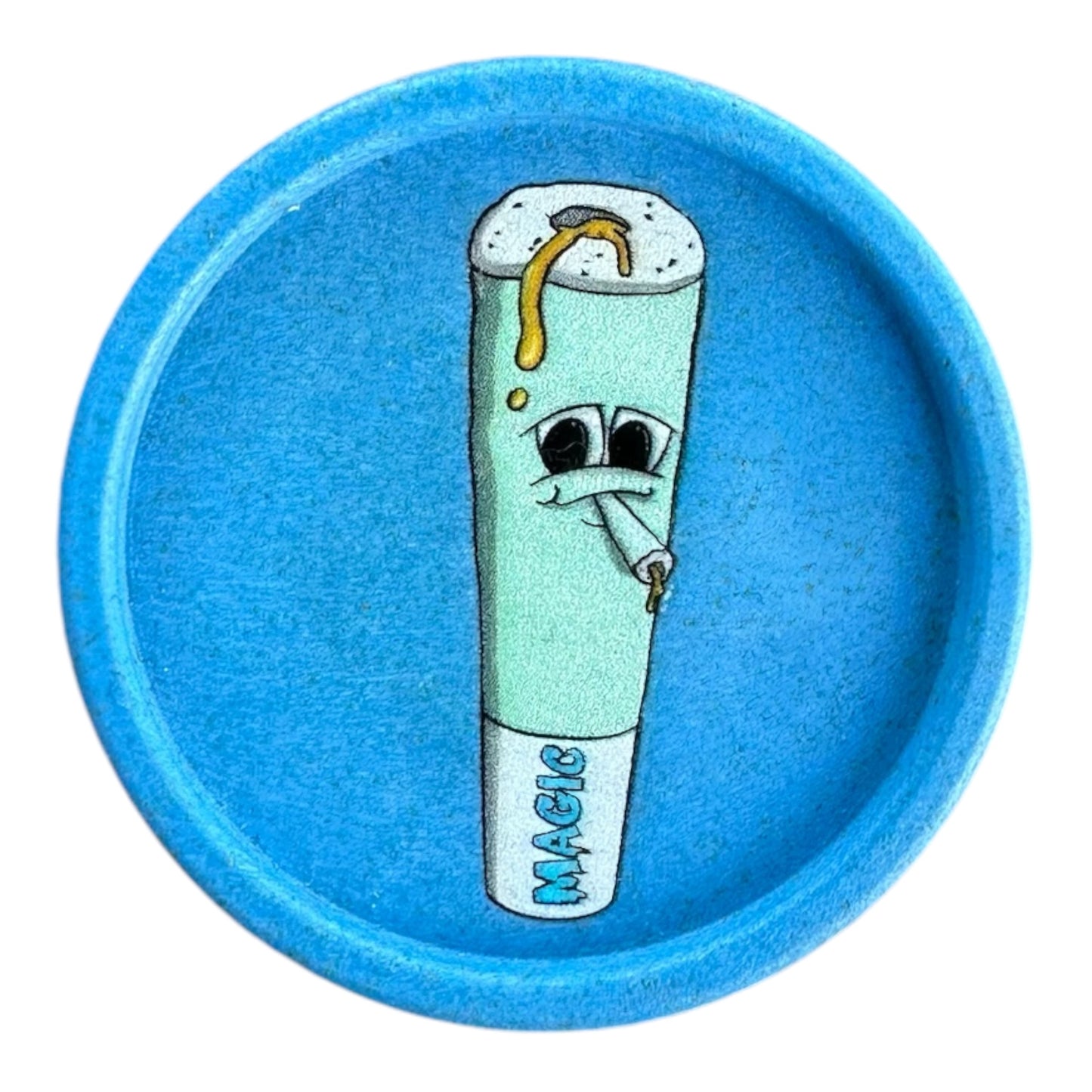 Grinder bleu Magic King Magic Donuts – vue de face fermé – en chanvre biodégradable au design artistique