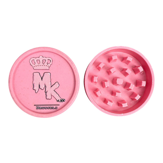 Grinder chanvre rose MK Melted – vue de face ouvert, design artistique et écoresponsable
