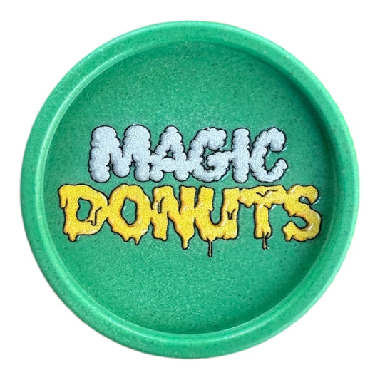 Grinder Magic Donuts vert – dos fermé – logo Magic King et finition en chanvre écologique