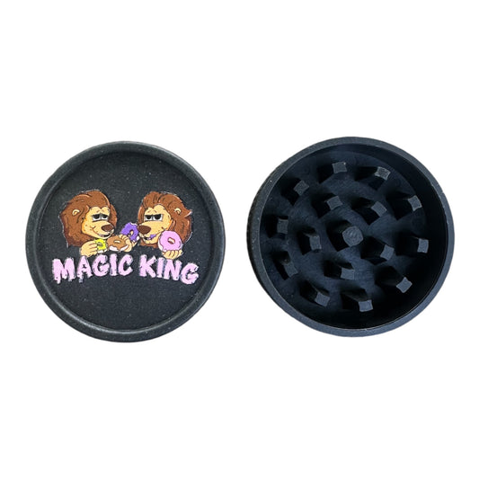 Grinder noir ouvert 2 pièces en chanvre Magic King, motif Lions Donuts artistique