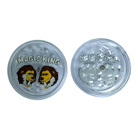 Grinder plastique Magic King Lions Smoking – ouvert, intérieur des dents de broyage