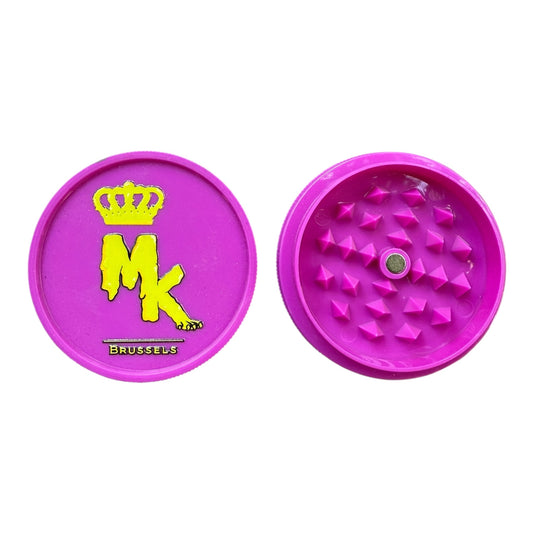 Grinder plastique mauve MK Melted Magic King, ouvert avec dents visibles