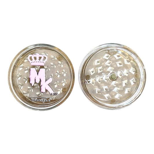Grinder Magic King en plastique transparent, vue de face ouvert, édition MK Brussels