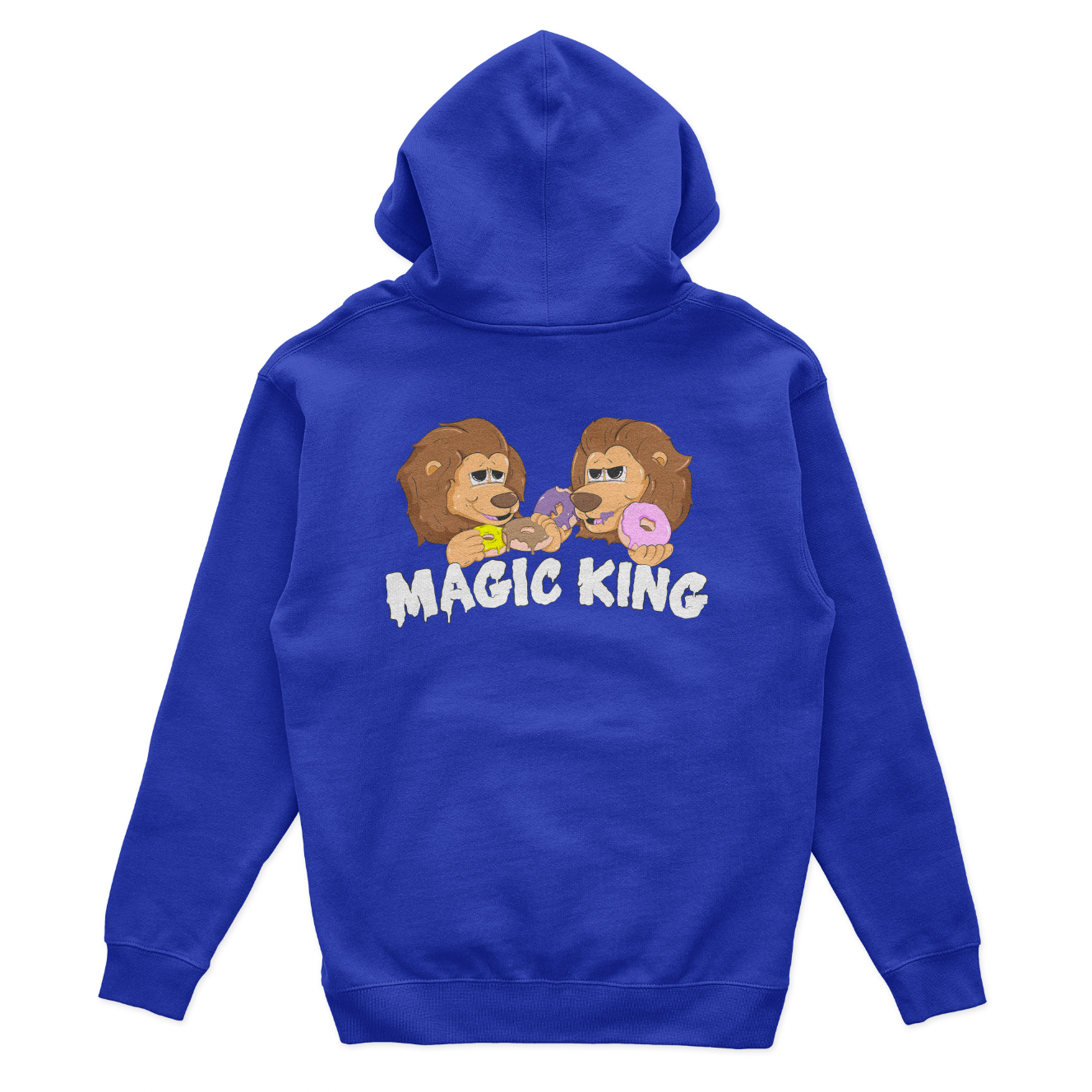 Sweat Magic King bleu royal à capuche, Lions au dos