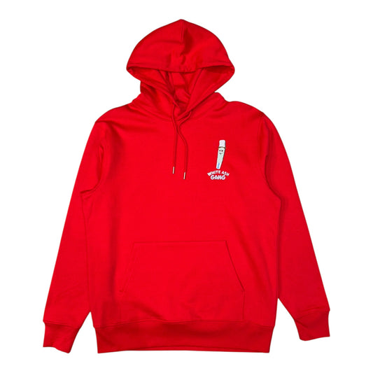 Hoodie Magic King White Ash Gang rouge avec logo joint sur le devant et marquage "White Ash Gang" dans le dos. Coupe urbaine, coton premium. Logo face.