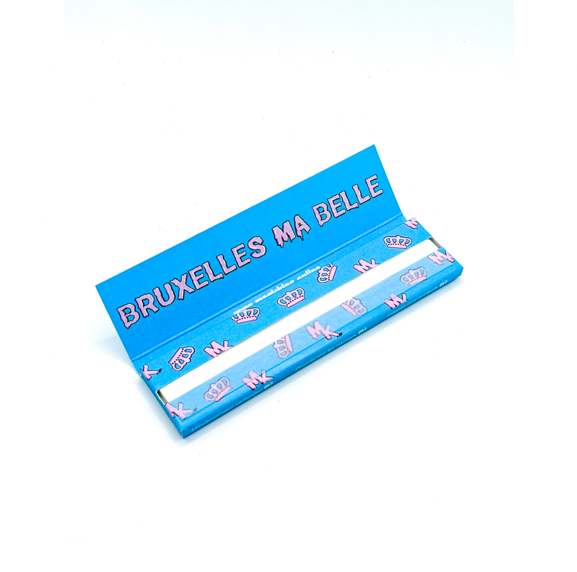 Feuilles MK Bleu Riz – Paquet ouvert, design belge avec papier visible