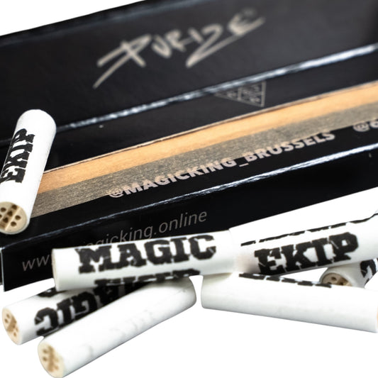 Filtres charbon Purize x Magic Ekip – Vue rapprochée, tips perforés personnalisés