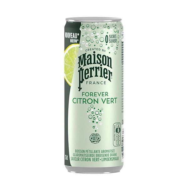 Perrier Citron Vert 33cl en canette – eau minérale pétillante aromatisée au citron vert