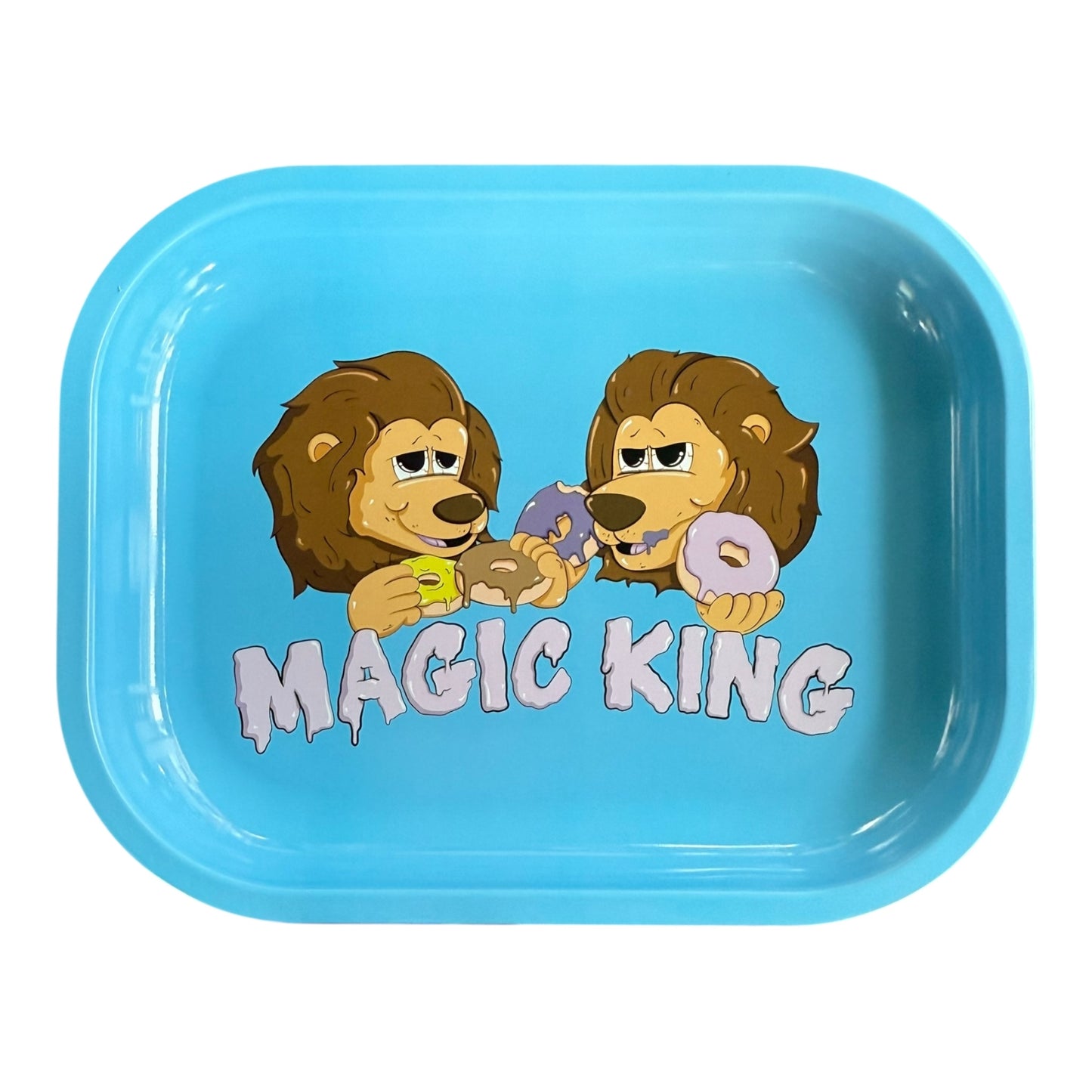 Plateau en métal Magic King Lions Donuts Bleu Aqua – format small, design artistique MK collector
