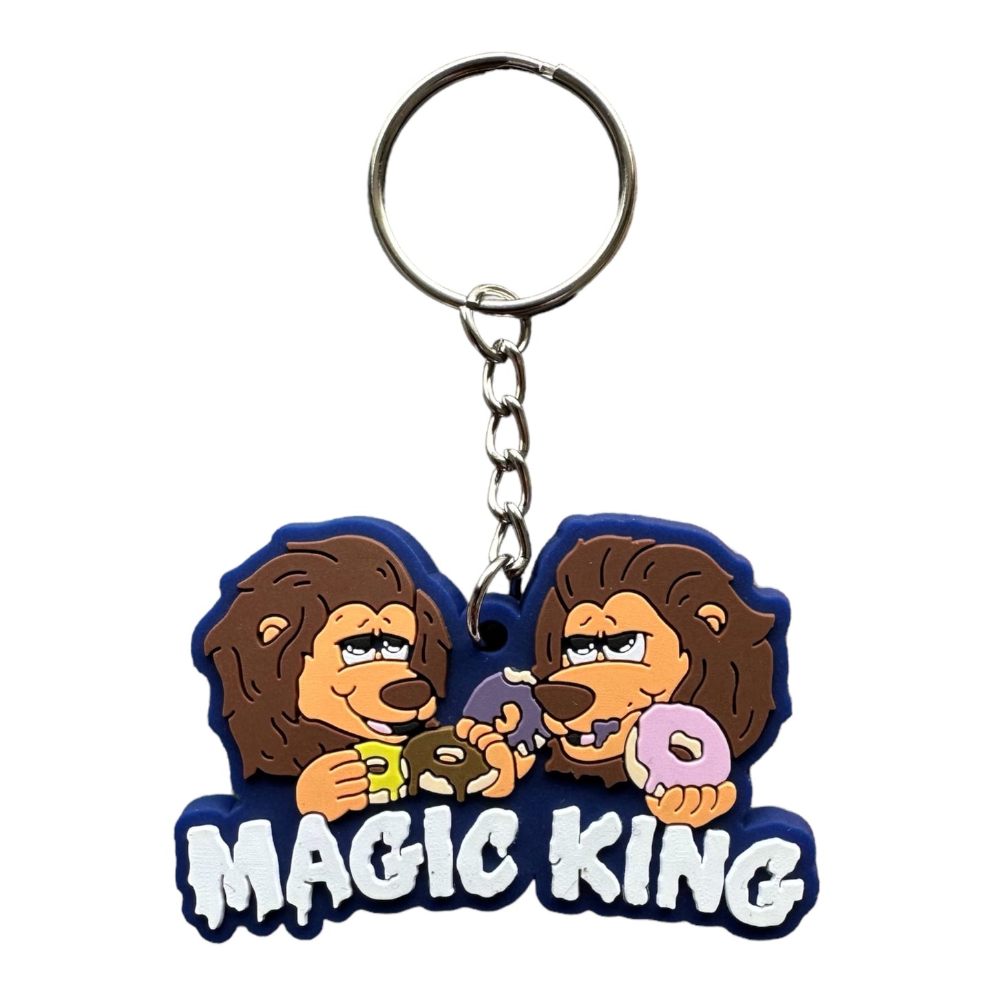 Porte-clés face Magic King Lions Donuts bleu royal, lions avec donuts, édition collector