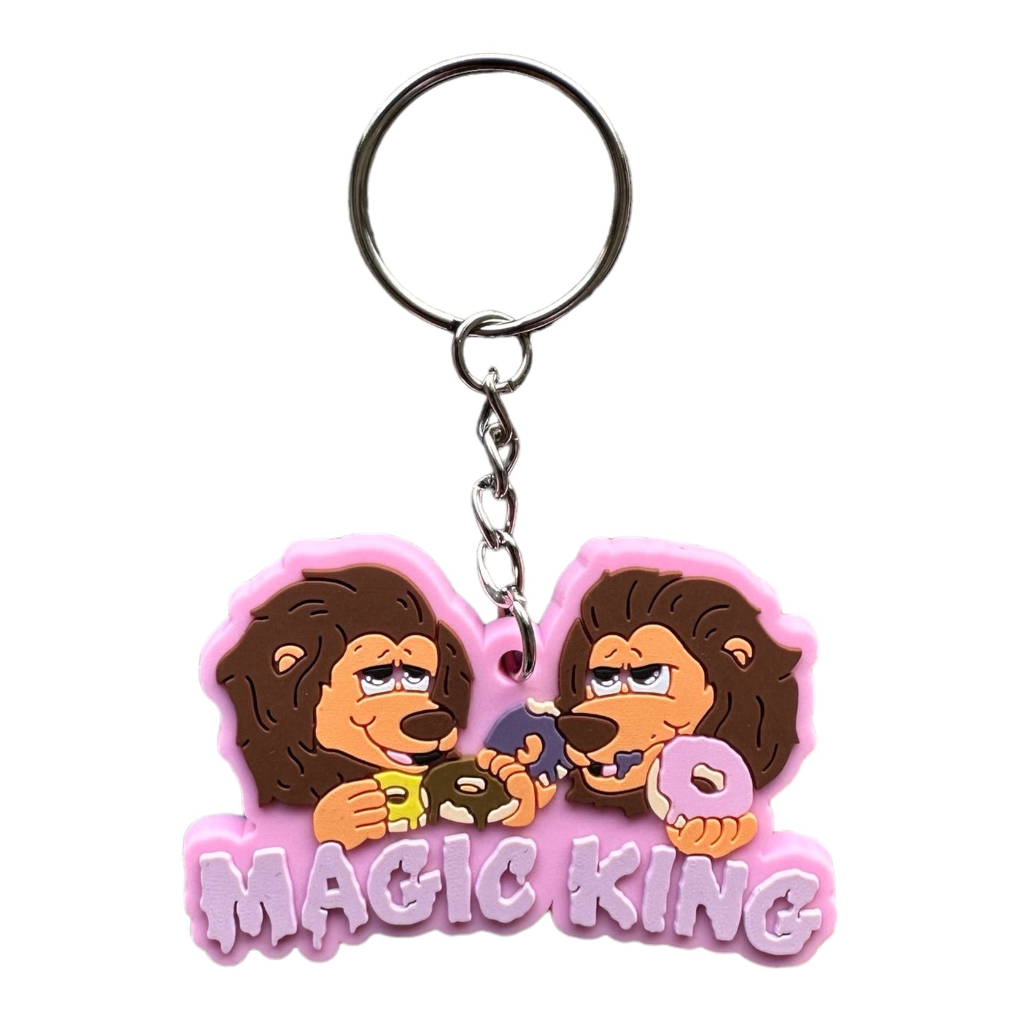 Porte-clés face Magic King Lions Donuts rose, avec lions et donuts, design collector