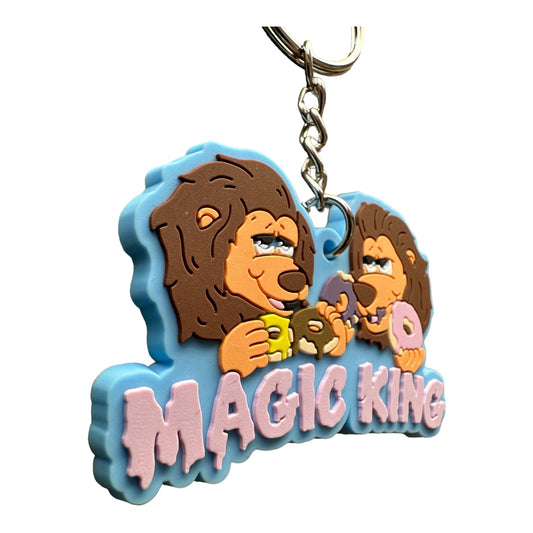 Porte-clés Magic King Lions Donuts couleur Bleu Aqua, logo deux lions et donuts