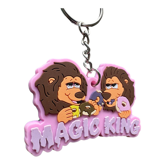 Porte-clés Magic King Lions Donuts rose, avec lions et donuts, design collector