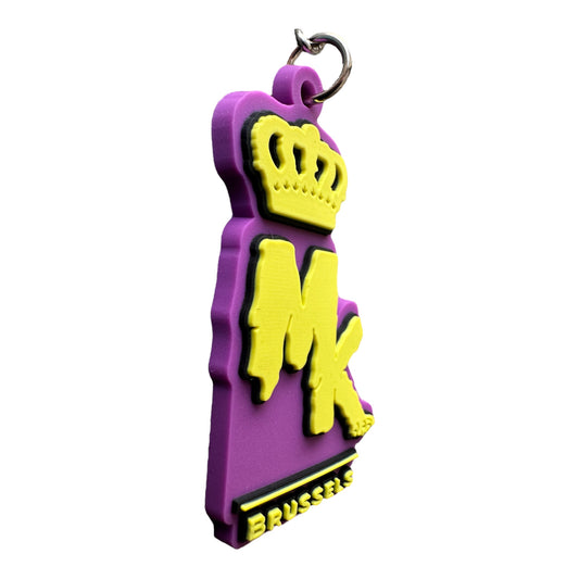 Porte-clés MK Brussels Magic King mauve avec logo en relief et finition gluant