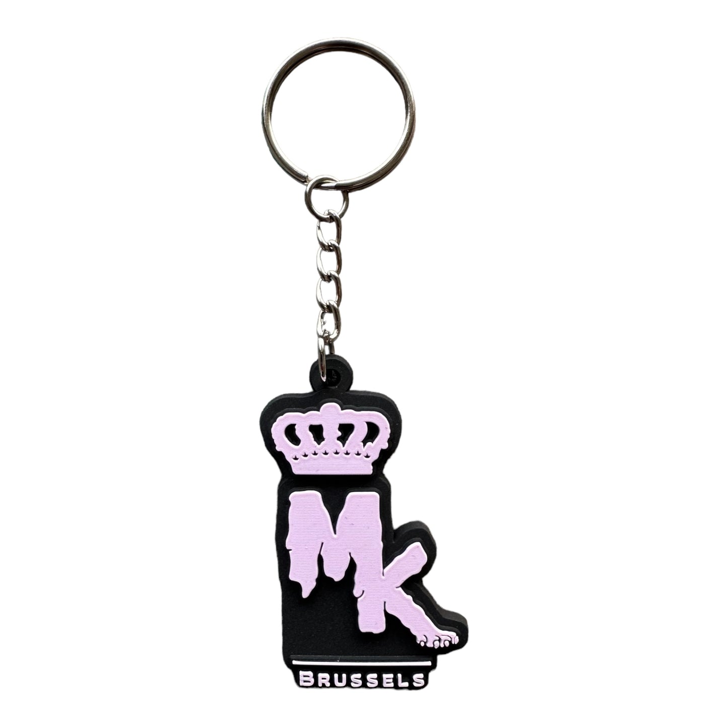 Porte-clés MK Brussels Magic King noir avec logo en relief et couronne en face