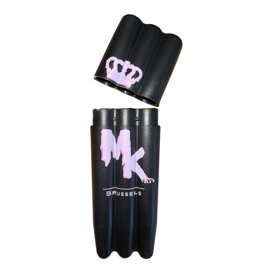 Porte-joint noir ouvert Magic King triple capacité, logo MK Brussels, accessoire discret