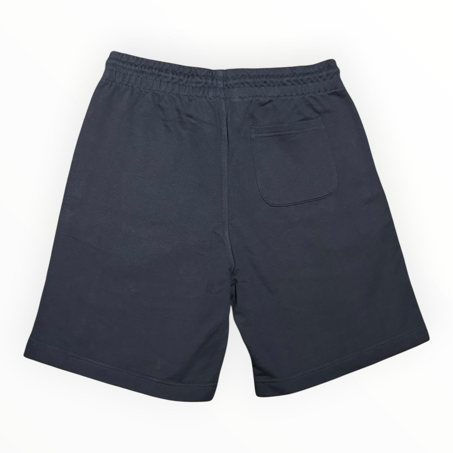 Short Magic King Bleu Navy en tissu épais avec logo MK brodé Rose Pastel et poche arrière