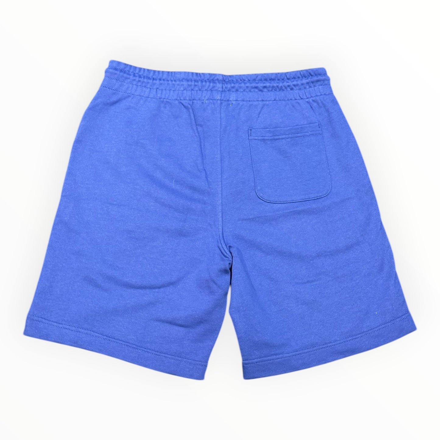 Short Magic King Bleu Royal en tissu épais avec logo MK brodé Rose Pastel et poche arrière