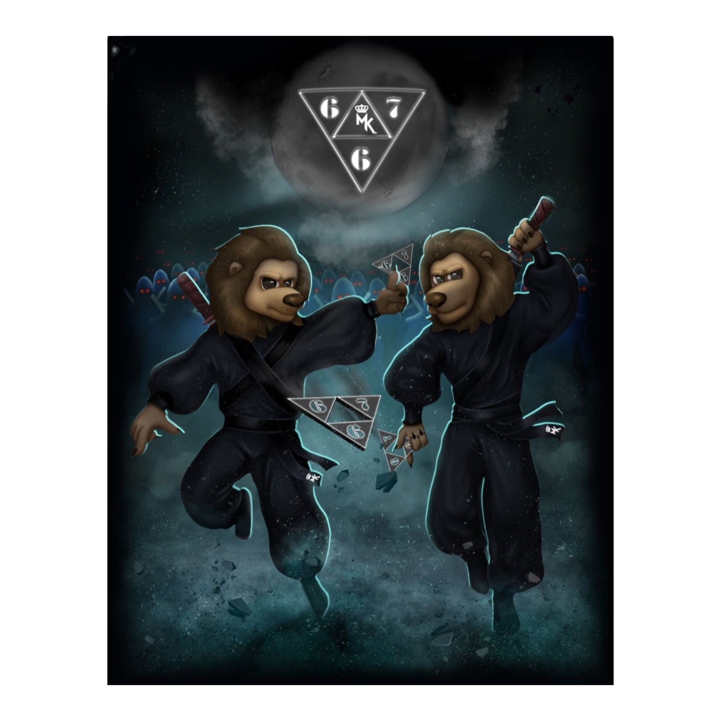 Stickers noirs Magic King x 667, logo Lions MK ton sur ton, format Small/Medium