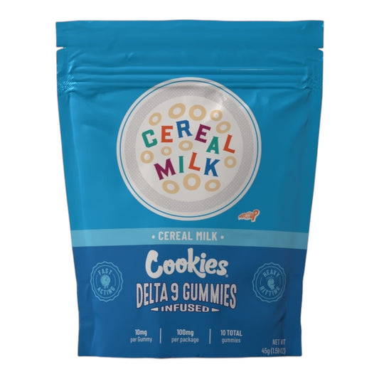 Paquet fermé de THC Gummies Cookies Cereal Milk, format original, saveur céréale lactée