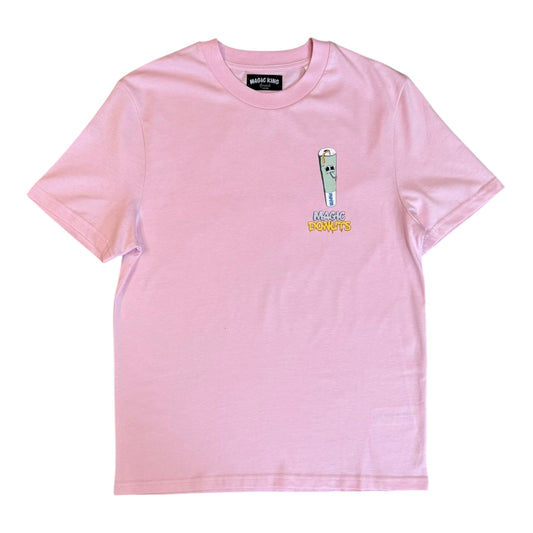 T-shirt Magic King Donuts Rose en coton bio lavé 180g, face.