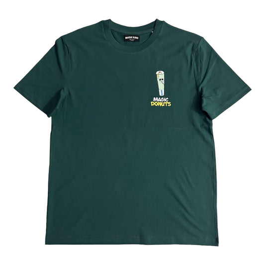T-shirt Magic King Donuts Vert unisexe en coton biologique lavé 180g, face.