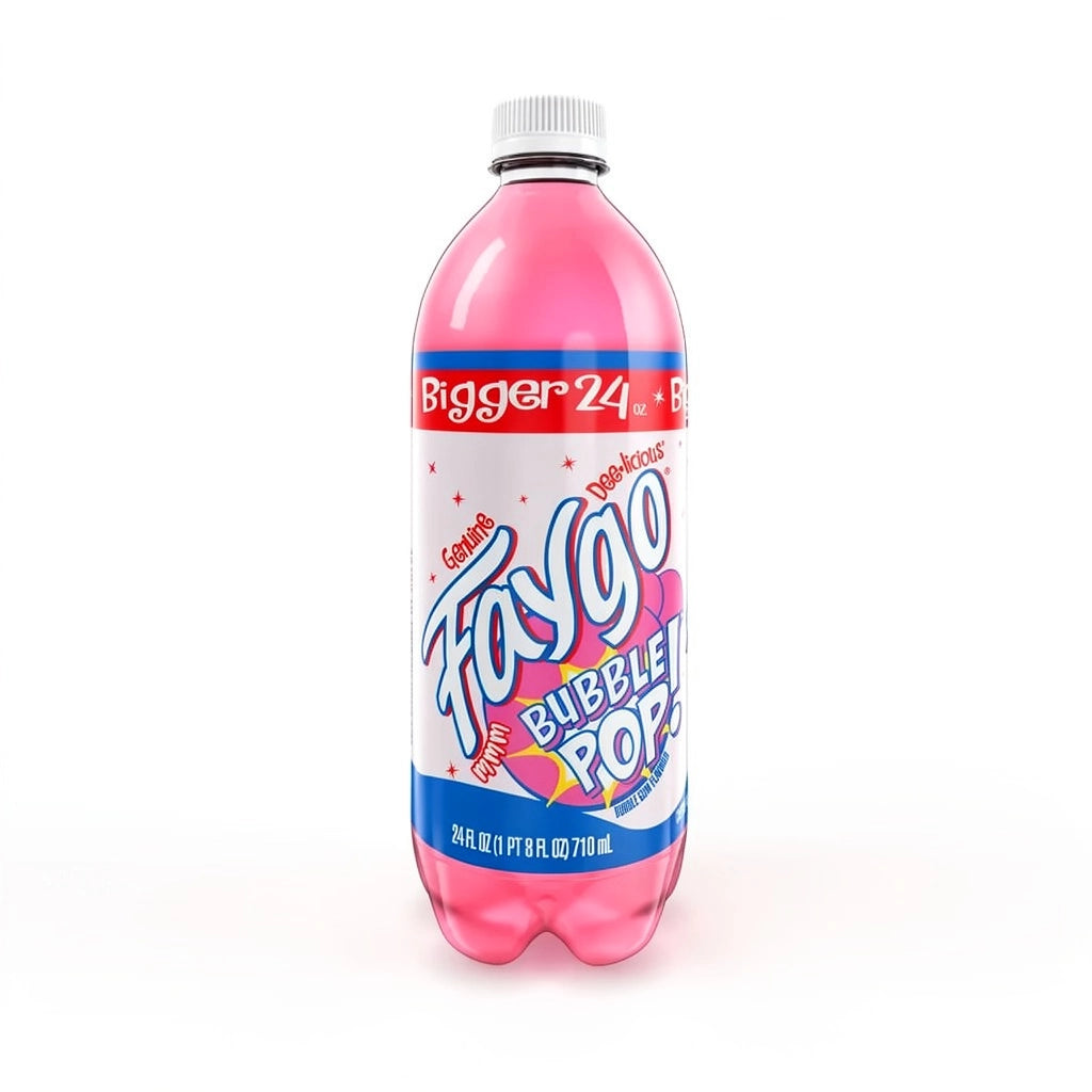 Faygo Bubble Pop 710ml – bouteille rose de soda américain pétillant à la saveur de chewing-gum.