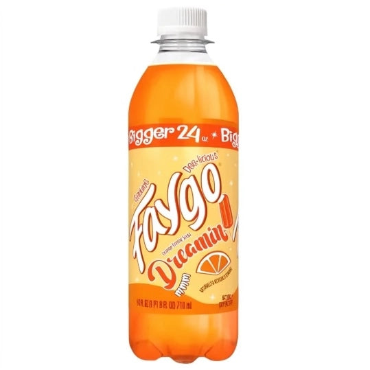 Faygo Dreamin' Orange Creme 710ml – bouteille de soda américain pétillant aux saveurs d'orange et de crème vanillée.