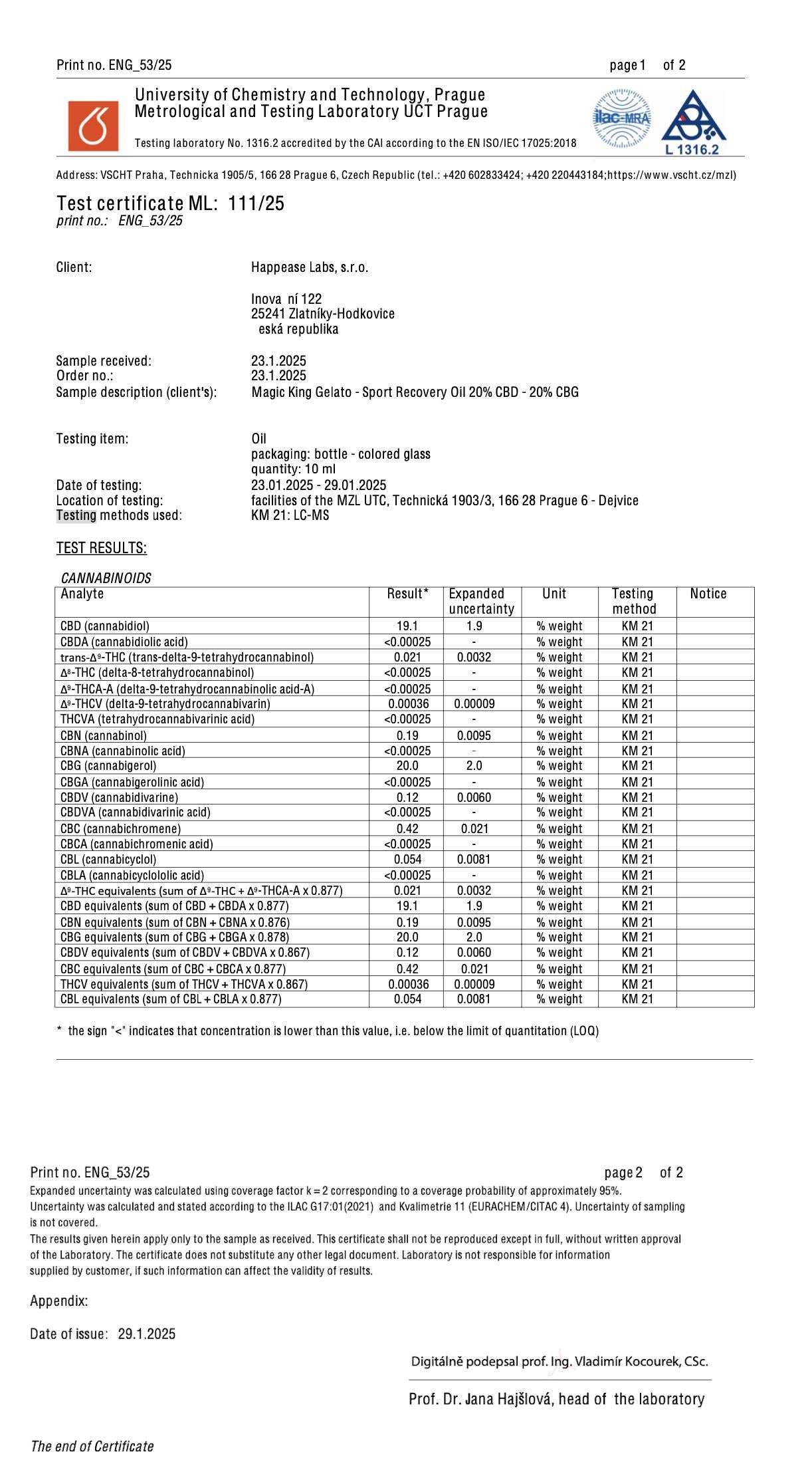 Certificat d’analyse – Huile CBD MK Gelato par Magic King