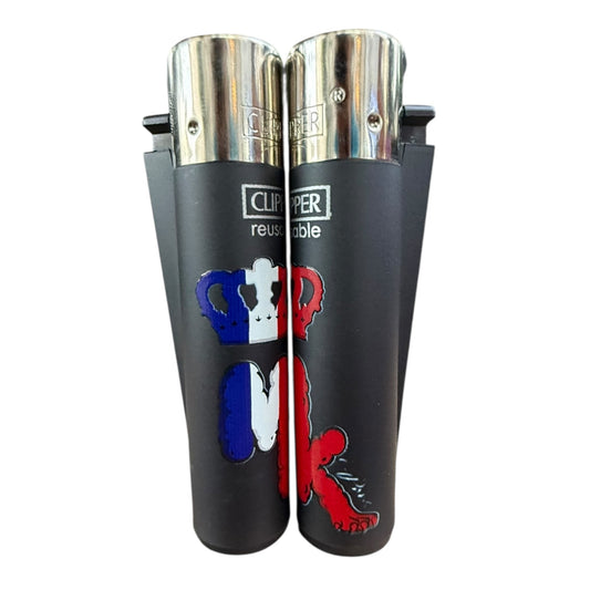 Briquet Clipper satin noir MK France, vue de profil avec logo Magic King