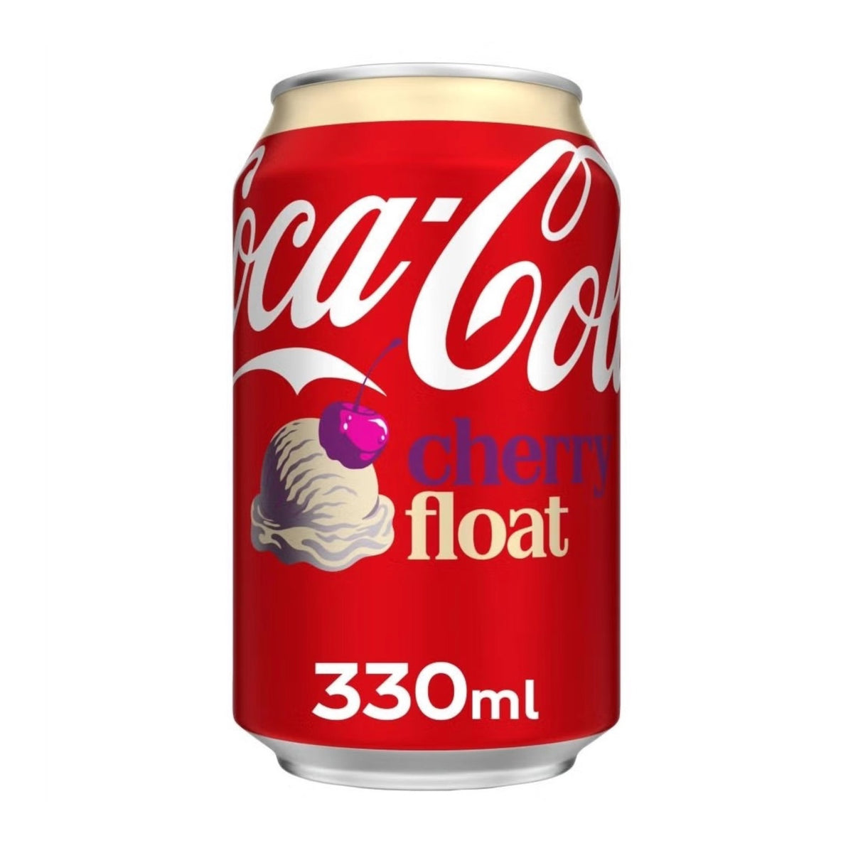 Coca-Cola UK Cherry Float 330ml en canette britannique – soda au cola saveur cerise et vanille crémeuse