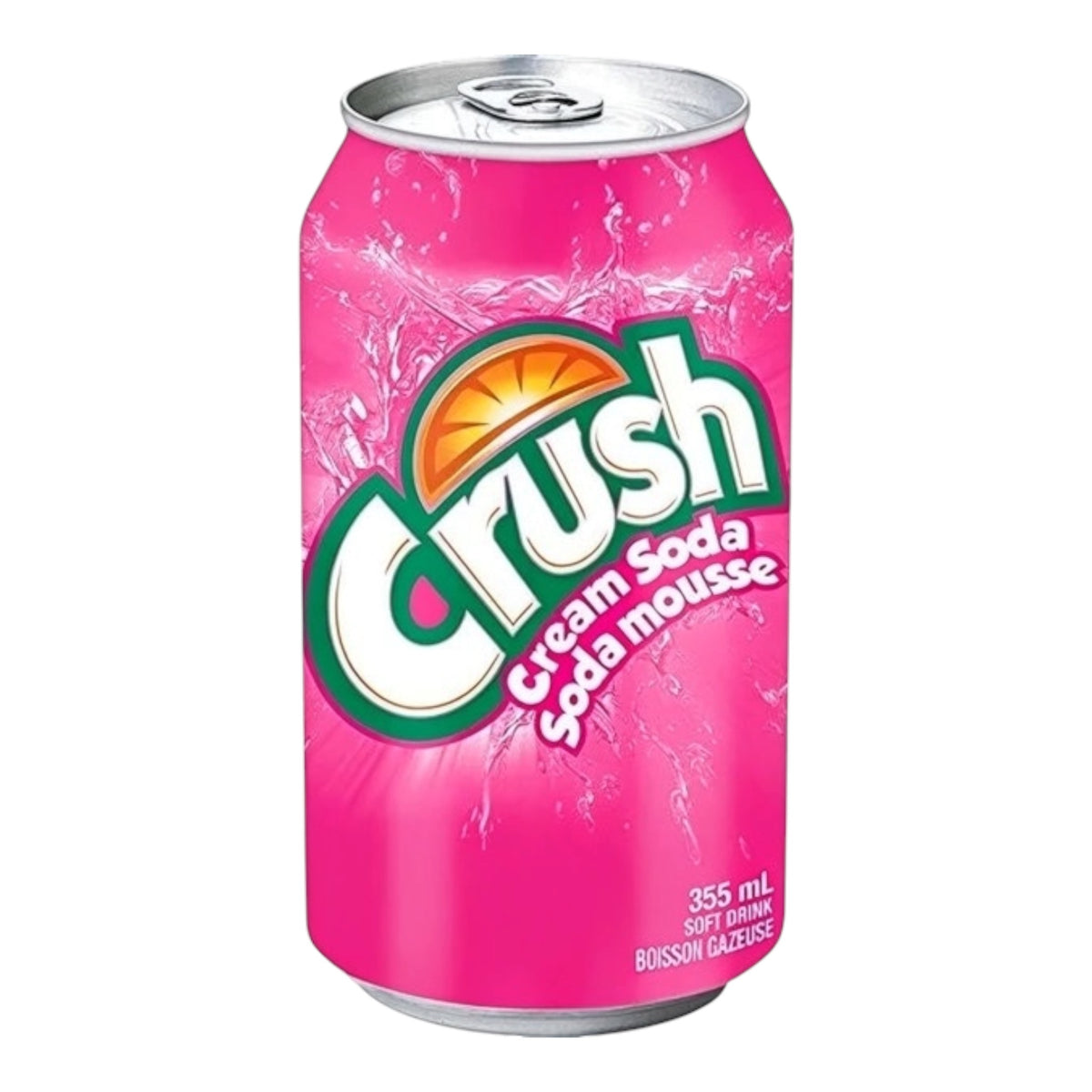 Crush Cream Soda 355ml – canette de soda pétillant aux notes douces et crémeuses de vanille.