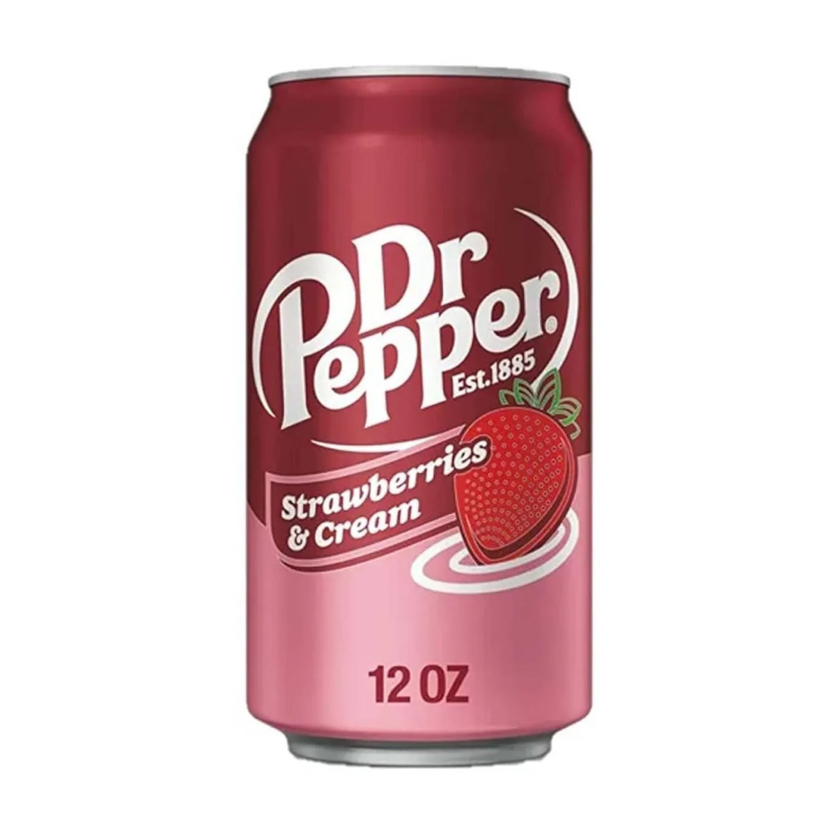 Dr Pepper Strawberries & Cream 355ml en canette – soda américain pétillant à la fraise et aux notes crémeuses de vanille