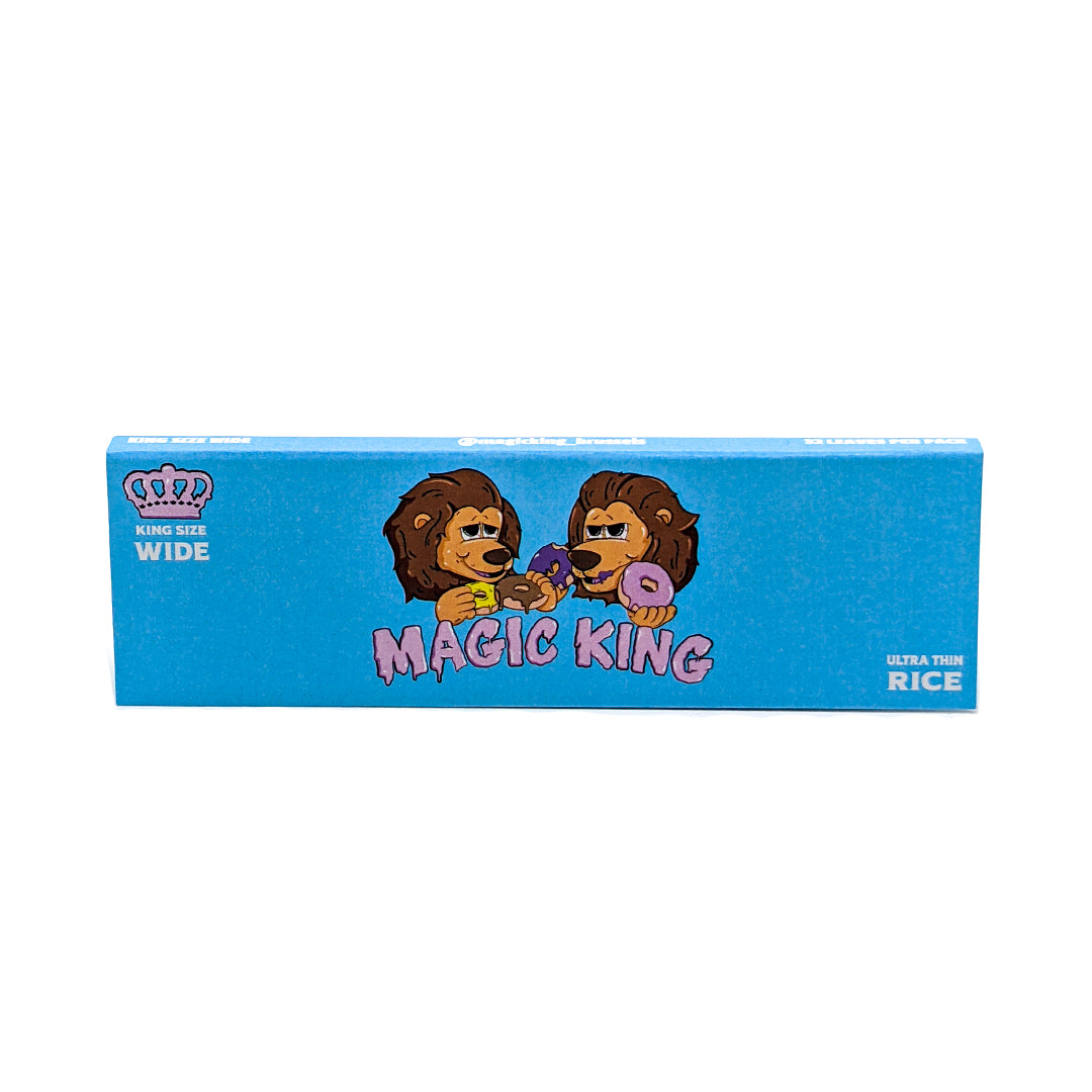 Face avant du paquet Magic King Donuts Bleues, édition artistique belge au riz naturel