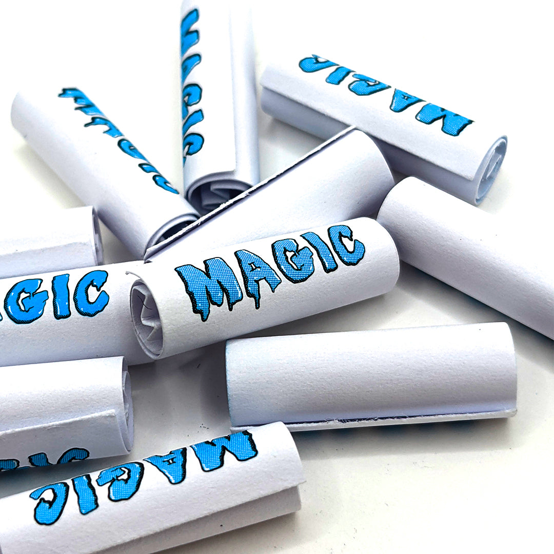 Filtres blancs Magic King Tips Bleu – perforés, rigides, prêts à rouler
