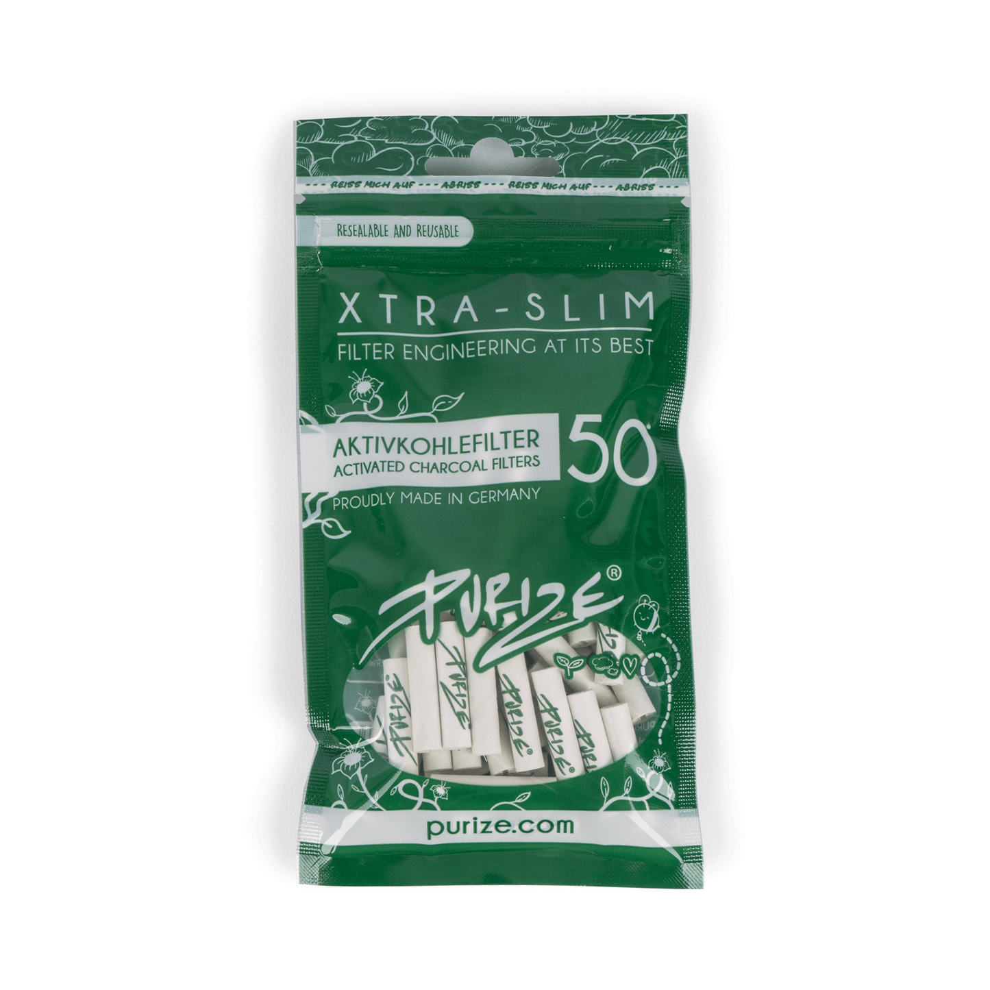 Filtres charbon Purize 6mm XTRA Slim – Vue de face du paquet, collection colorée
