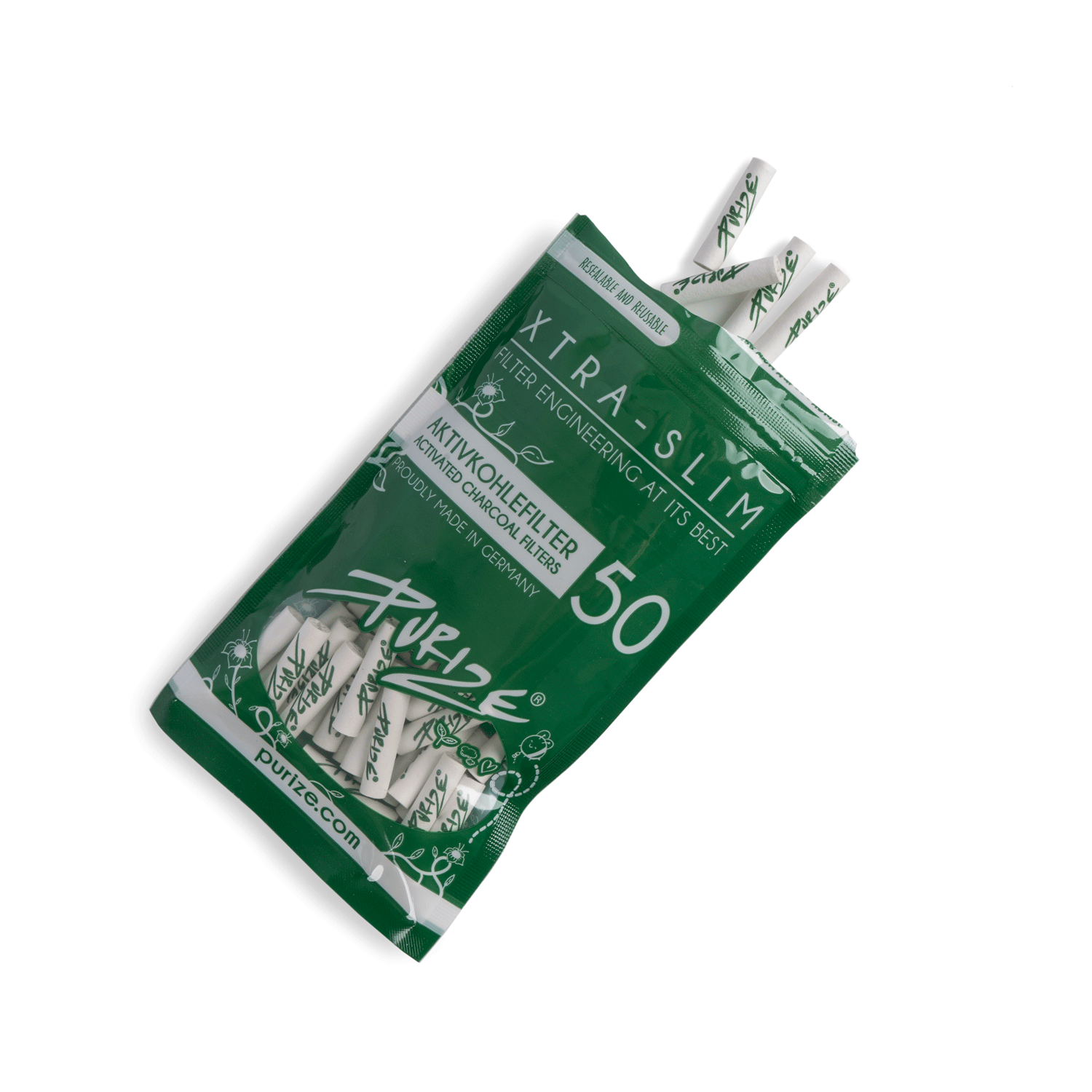 Filtres Purize 6mm XTRA Slim – Paquet ouvert avec filtres charbon visibles