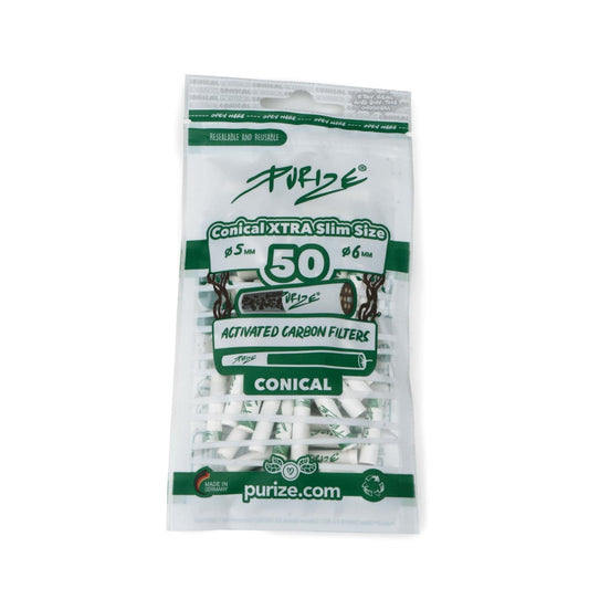 Sachet de 50 filtres à charbon actif coniques Purize Xtra Slim 6mm blancs