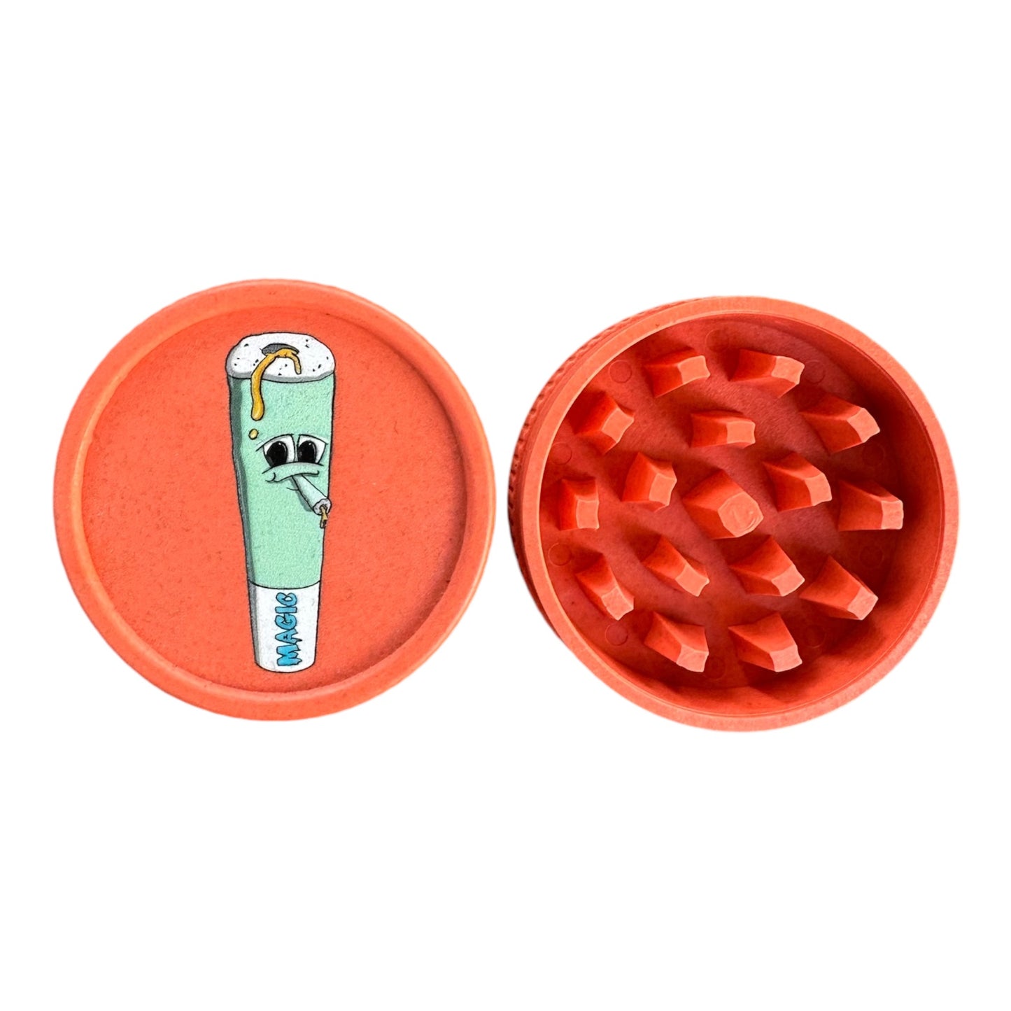 Intérieur du grinder Magic King Donuts – face ouverte – dents robustes et design 4 pièces visible