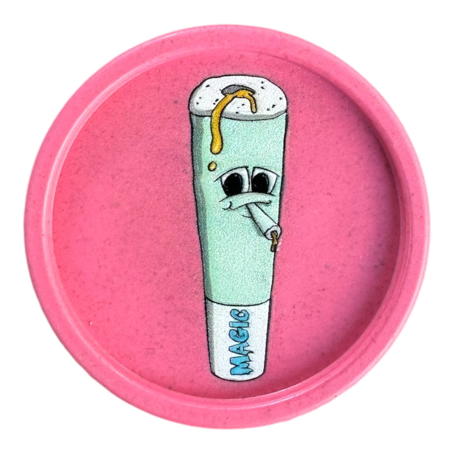 Grinder rose Magic King Magic Donuts – vue de face fermé – design artistique en chanvre naturel