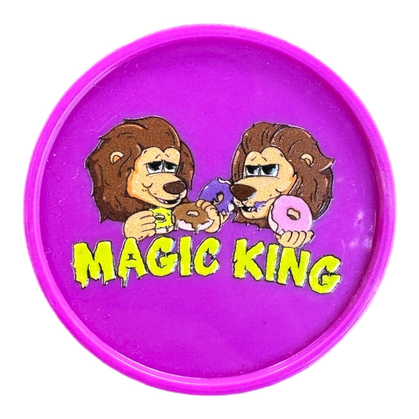 Grinder Magic King Donuts Mauve – Vue de face, design Lions imprimé, édition artistique