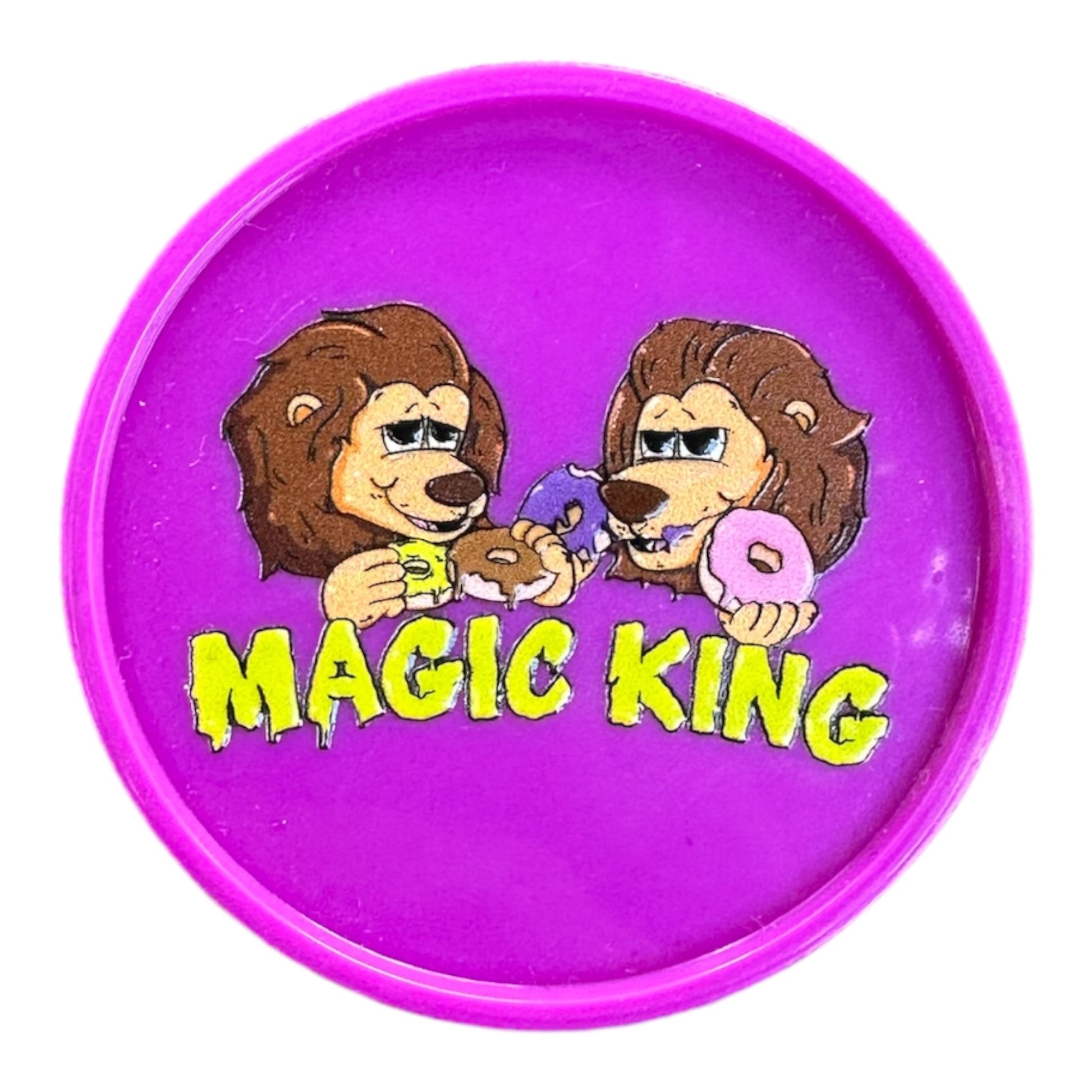 Grinder Magic King Donuts Mauve – Vue de face, design Lions imprimé, édition artistique