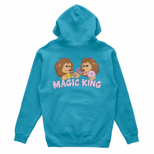 Sweat Magic King bleu à capuche, Lions au dos